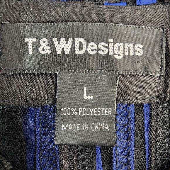 T&W Designs Women Jacket Full Zip Rosettes Striped Blue Black Sheer Long Sleeve - Picture 8 of 10